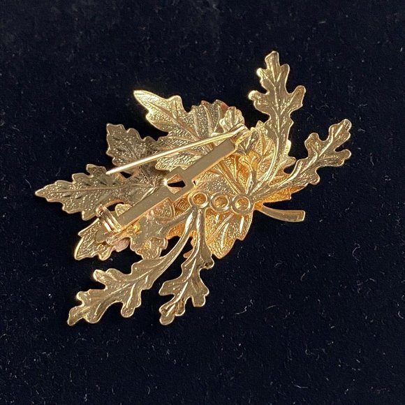 Large Multi Leaf Pin Enamel Brooch Maple Elm Vintage Jewelry 2.5” - Picture 5 of 6